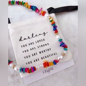 CELINE13 Women Multi colored Stone and Pearl Bohemian Choker Necklace‎